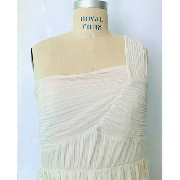 H&M CREAM ONE SHOULDER PLEATED LONG MAXI DRESS L - Picture 5 of 12